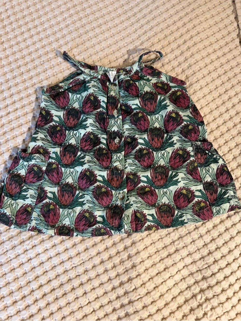 NWT Kate Quinn sleeveless button pocket tunic-large proteas organic cotton gauze